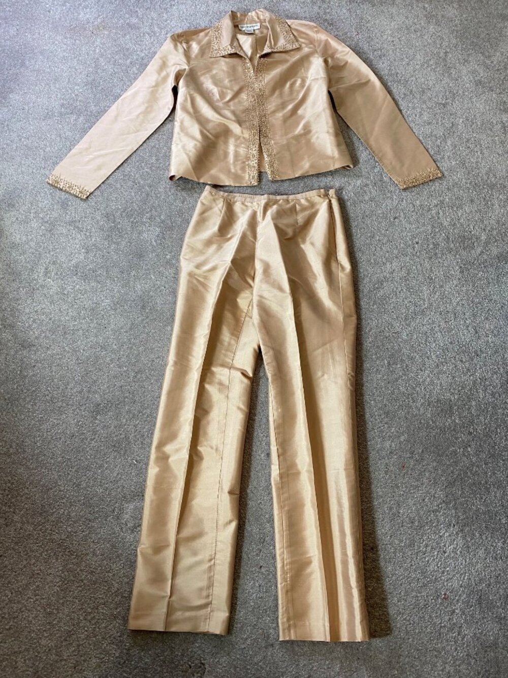 Bloomingdales Blush Silk Beaded Blouse Blazer Top & Pants Set Size 4